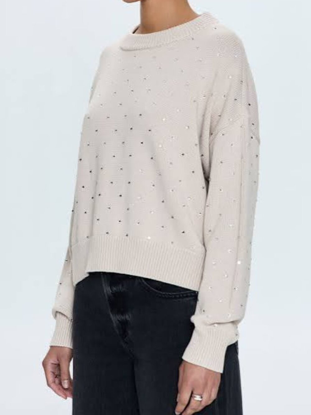 Pistola Steph Relaxed Crew-Neck Rhinestone Sweater Size L NEW